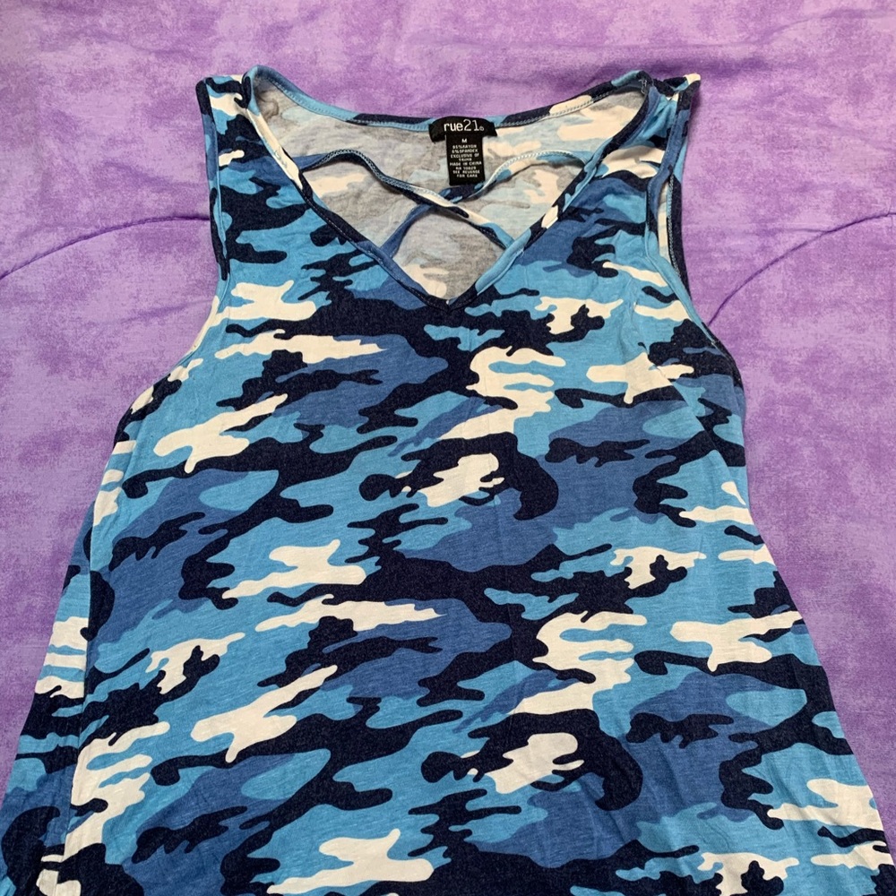 blue camouflage top